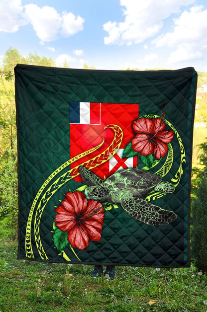 Wallis and Futuna Polynesian Premium Quilt - Green Turtle Hibiscus