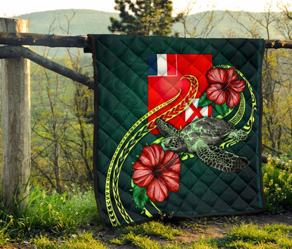 Wallis and Futuna Polynesian Premium Quilt - Green Turtle Hibiscus