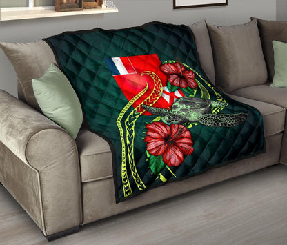 Wallis and Futuna Polynesian Premium Quilt - Green Turtle Hibiscus