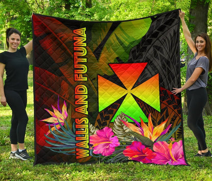 Wallis and Futuna Polynesian Premium Quilt - Hibiscus and Banana Leaves