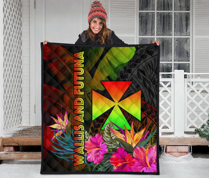 Wallis and Futuna Polynesian Premium Quilt - Hibiscus and Banana Leaves