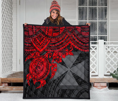 Wallis and Futuna Polynesian Premium Quilt - Wallis and Futuna Coat Of Arms & Red Turtle Hibiscus