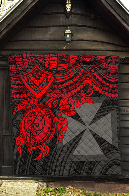 Wallis and Futuna Polynesian Premium Quilt - Wallis and Futuna Coat Of Arms & Red Turtle Hibiscus