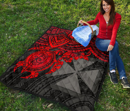 Wallis and Futuna Polynesian Premium Quilt - Wallis and Futuna Coat Of Arms & Red Turtle Hibiscus