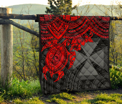 Wallis and Futuna Polynesian Premium Quilt - Wallis and Futuna Coat Of Arms & Red Turtle Hibiscus