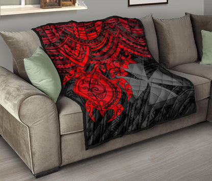Wallis and Futuna Polynesian Premium Quilt - Wallis and Futuna Coat Of Arms & Red Turtle Hibiscus