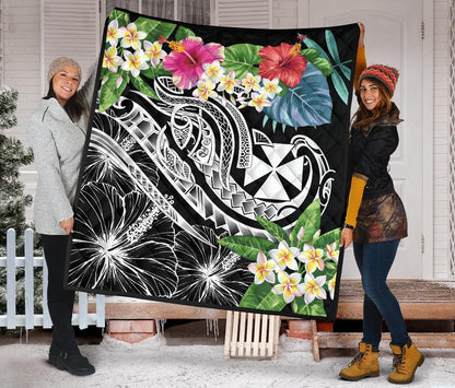 Wallis and Futuna Polynesian Premium Quilt - Summer Plumeria (Black)
