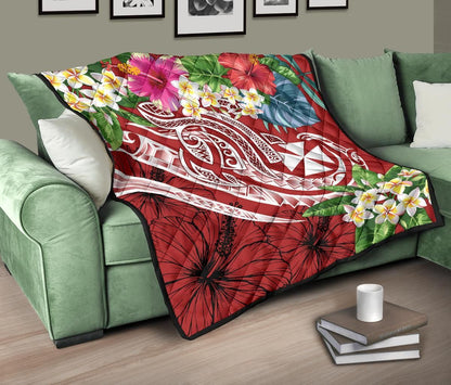 Wallis and Futuna Polynesian Premium Quilt - Summer Plumeria (Red)
