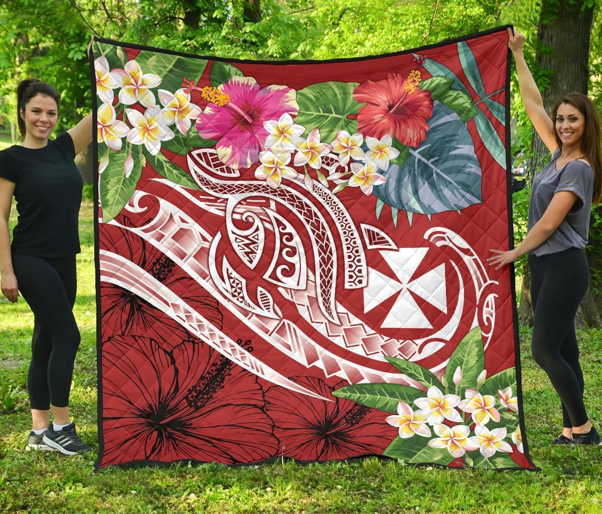 Wallis and Futuna Polynesian Premium Quilt - Summer Plumeria (Red)