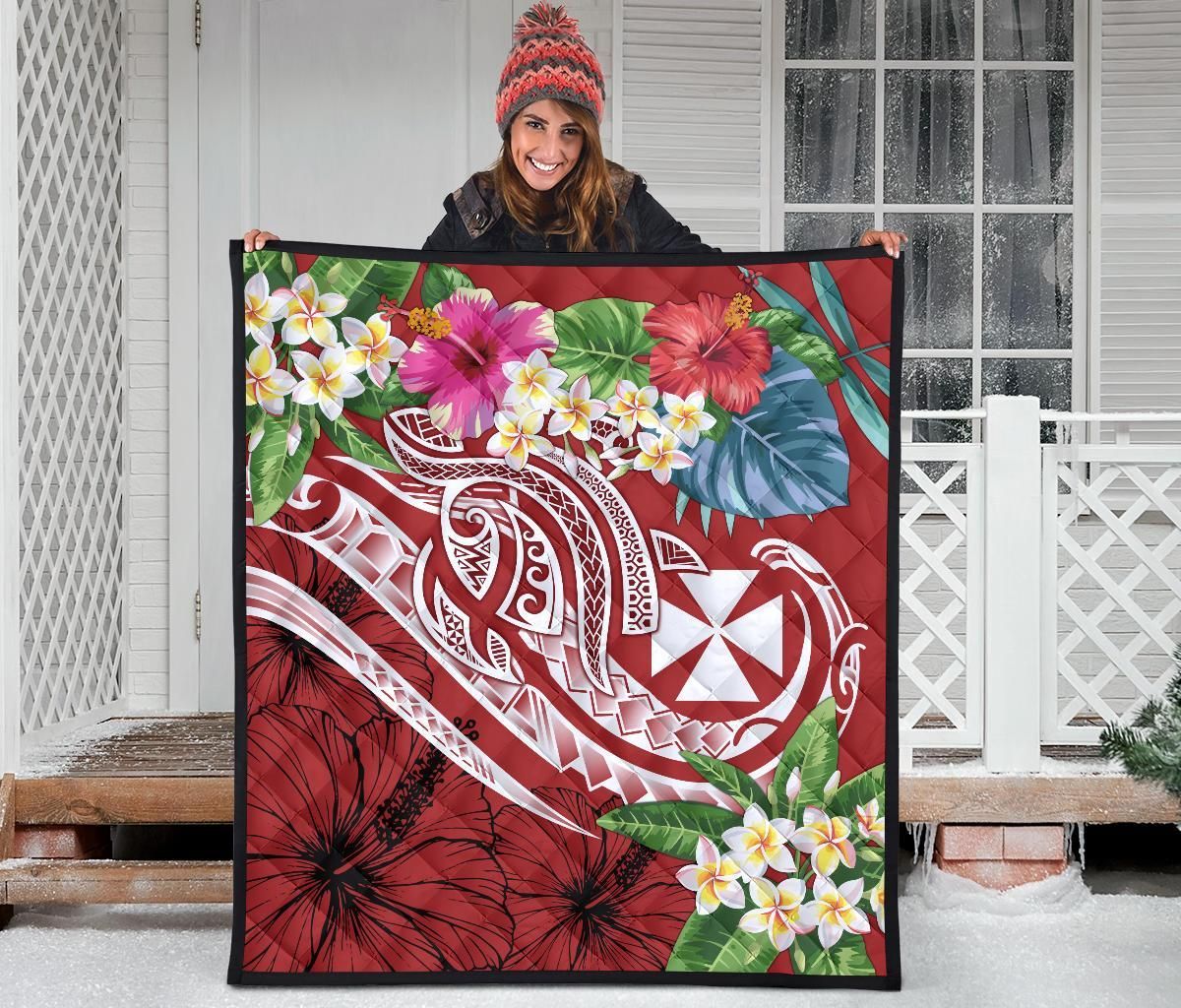 Wallis and Futuna Polynesian Premium Quilt - Summer Plumeria (Red)