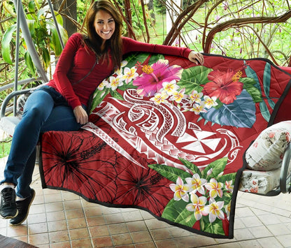Wallis and Futuna Polynesian Premium Quilt - Summer Plumeria (Red)