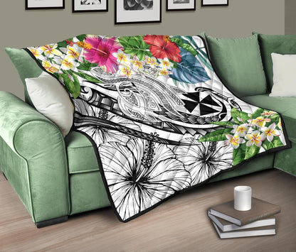 Wallis and Futuna Polynesian Premium Quilt - Summer Plumeria (White)