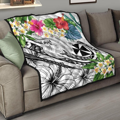 Wallis and Futuna Polynesian Premium Quilt - Summer Plumeria (White)