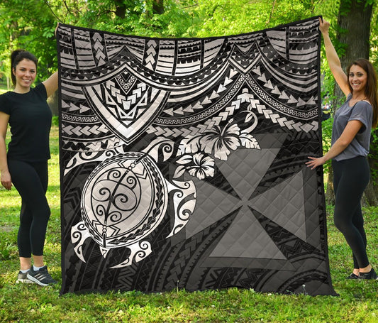 Wallis and Futuna Polynesian Premium Quilt - Wallis and Futuna Coat Of Arms & White Turtle Hibiscus