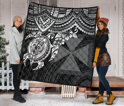 Wallis and Futuna Polynesian Premium Quilt - Wallis and Futuna Coat Of Arms & White Turtle Hibiscus