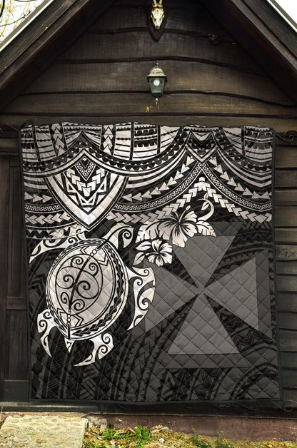 Wallis and Futuna Polynesian Premium Quilt - Wallis and Futuna Coat Of Arms & White Turtle Hibiscus