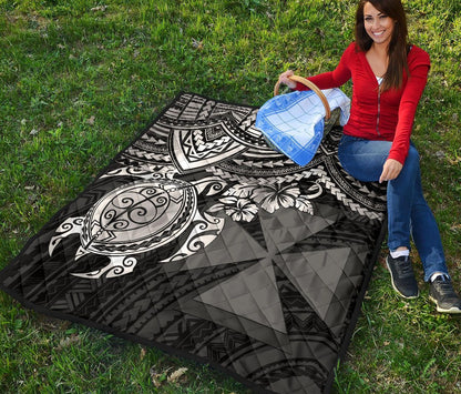 Wallis and Futuna Polynesian Premium Quilt - Wallis and Futuna Coat Of Arms & White Turtle Hibiscus