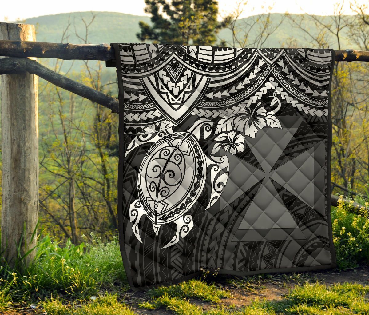 Wallis and Futuna Polynesian Premium Quilt - Wallis and Futuna Coat Of Arms & White Turtle Hibiscus