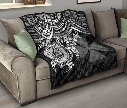 Wallis and Futuna Polynesian Premium Quilt - Wallis and Futuna Coat Of Arms & White Turtle Hibiscus