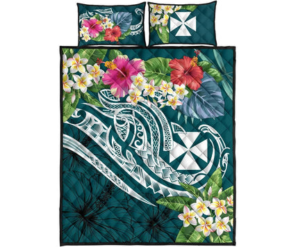 Wallis and Futuna Polynesian Quilt Bed Set - Summer Plumeria (Turquoise)