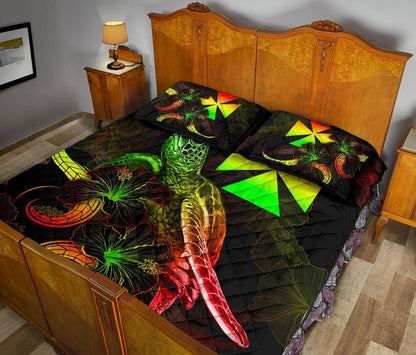 Wallis and Futuna Polynesian Quilt Bed Set - Turtle With Blooming Hibiscus Reggae
