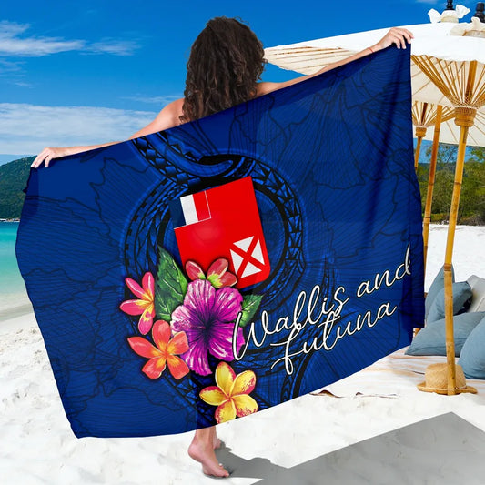 Wallis and Futuna Polynesian Sarong - Floral With Seal Blue