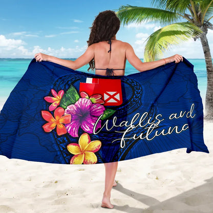 Wallis and Futuna Polynesian Sarong - Floral With Seal Blue