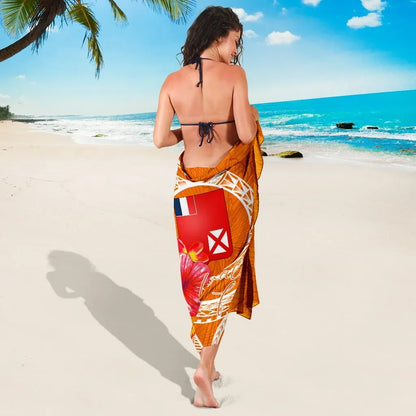 Wallis And Futuna Polynesian Sarong - Orange Floral With Seal