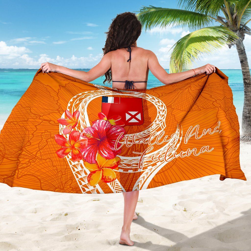 Wallis And Futuna Polynesian Sarong - Orange Floral With Seal