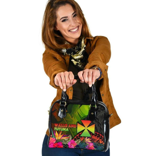Wallis And Futuna Polynesian Shoulder Handbag - Hibiscus And Banana Leaves