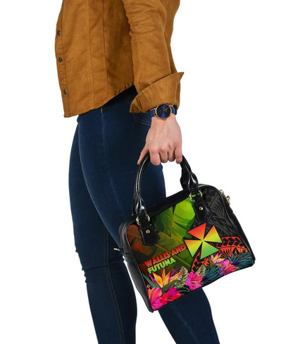 Wallis And Futuna Polynesian Shoulder Handbag - Hibiscus And Banana Leaves