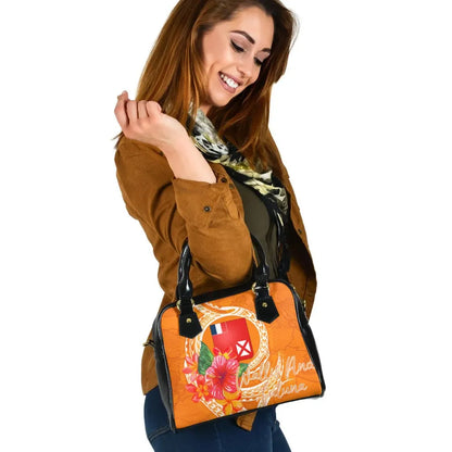 Wallis And Futuna Polynesian Shoulder Handbag - Orange Floral With Seal