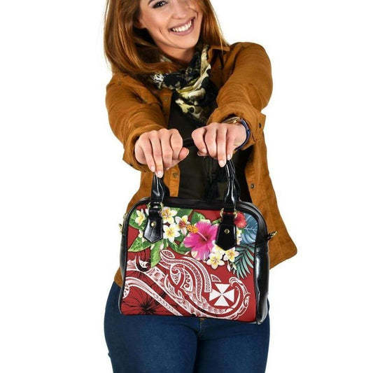 Wallis And Futuna Polynesian Shoulder Handbag - Summer Plumeria (Red)