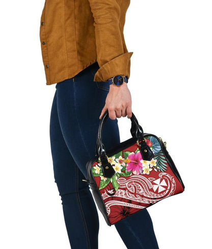 Wallis And Futuna Polynesian Shoulder Handbag - Summer Plumeria (Red)