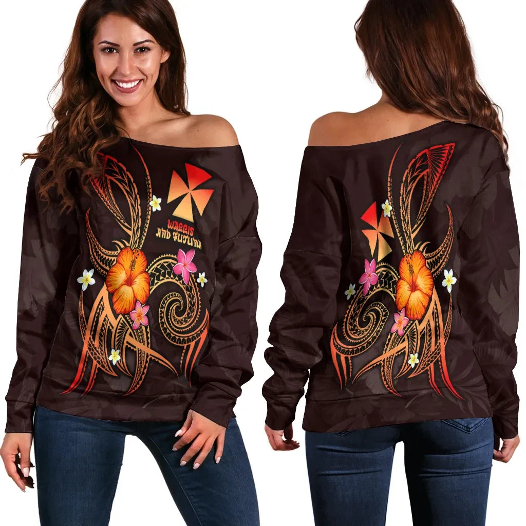 Wallis and Futuna Polynesian Women Off Shoulder Sweater - Legend of Wallis and Futuna (Red)