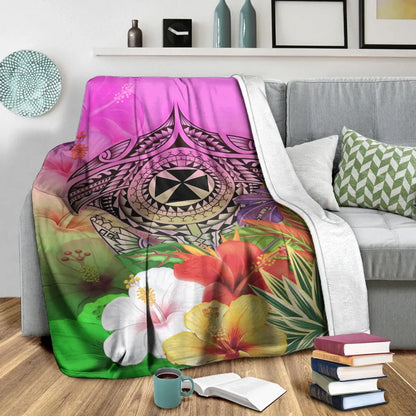 Wallis and Futuna Premium Blanket - Manta Ray Tropical Flowers