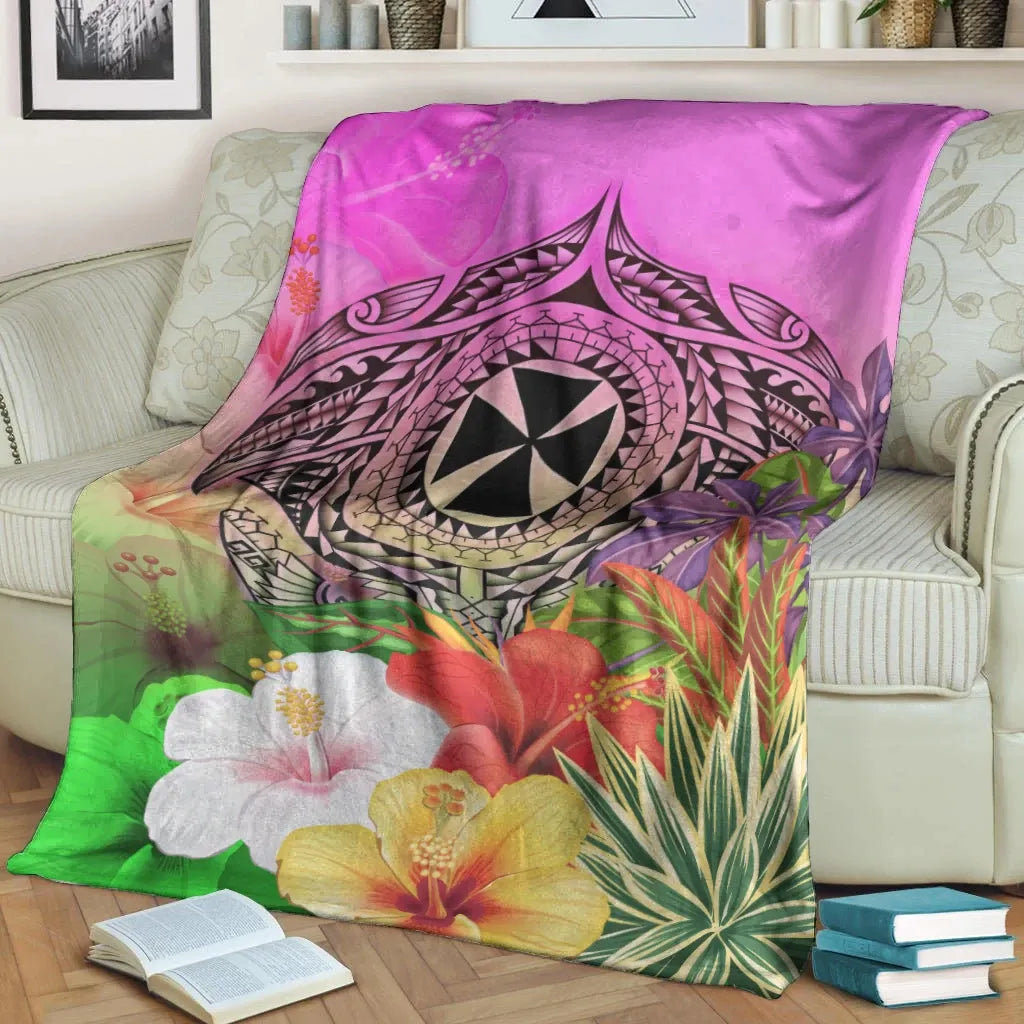 Wallis and Futuna Premium Blanket - Manta Ray Tropical Flowers