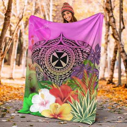 Wallis and Futuna Premium Blanket - Manta Ray Tropical Flowers