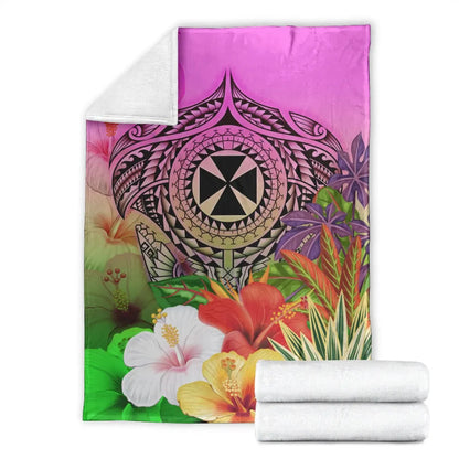 Wallis and Futuna Premium Blanket - Manta Ray Tropical Flowers
