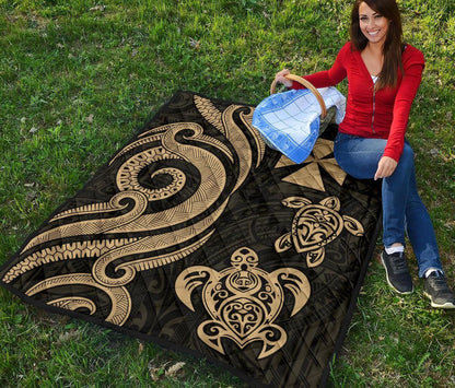 Wallis and Futuna Premium Quilt - Gold Tentacle Turtle