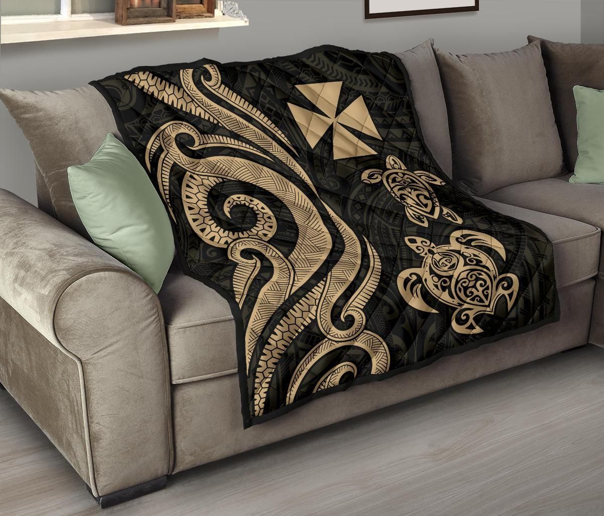 Wallis and Futuna Premium Quilt - Gold Tentacle Turtle