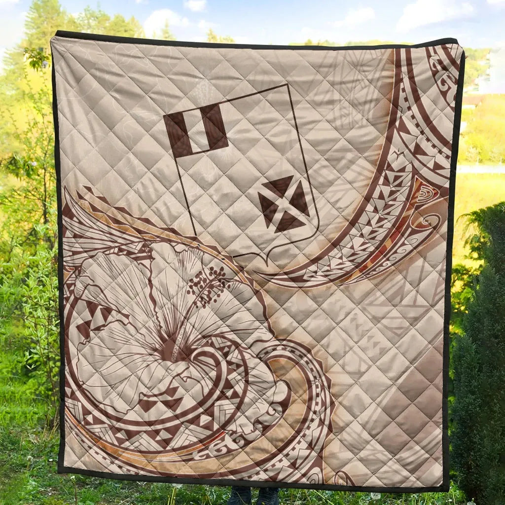 Wallis and Futuna Premium Quilt - Hibiscus Flowers Vintage Style