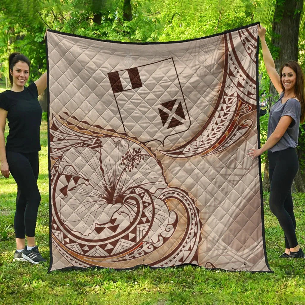 Wallis and Futuna Premium Quilt - Hibiscus Flowers Vintage Style