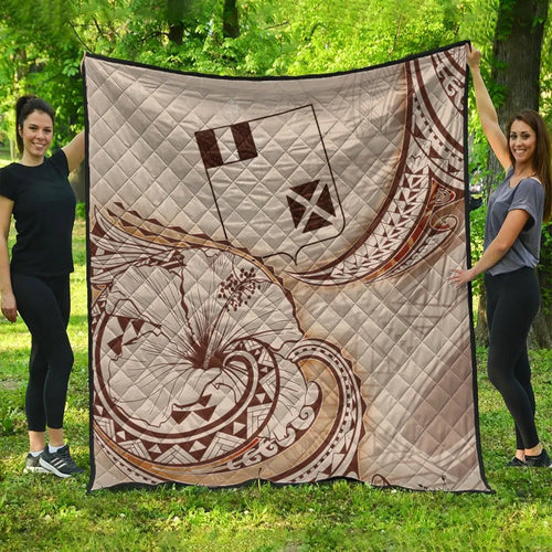 Wallis and Futuna Premium Quilt - Hibiscus Flowers Vintage Style