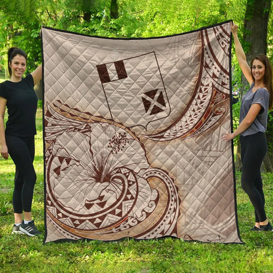 Wallis and Futuna Premium Quilt - Hibiscus Flowers Vintage Style