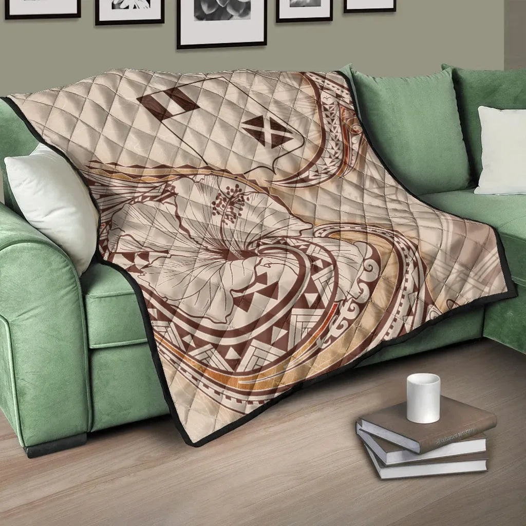 Wallis and Futuna Premium Quilt - Hibiscus Flowers Vintage Style