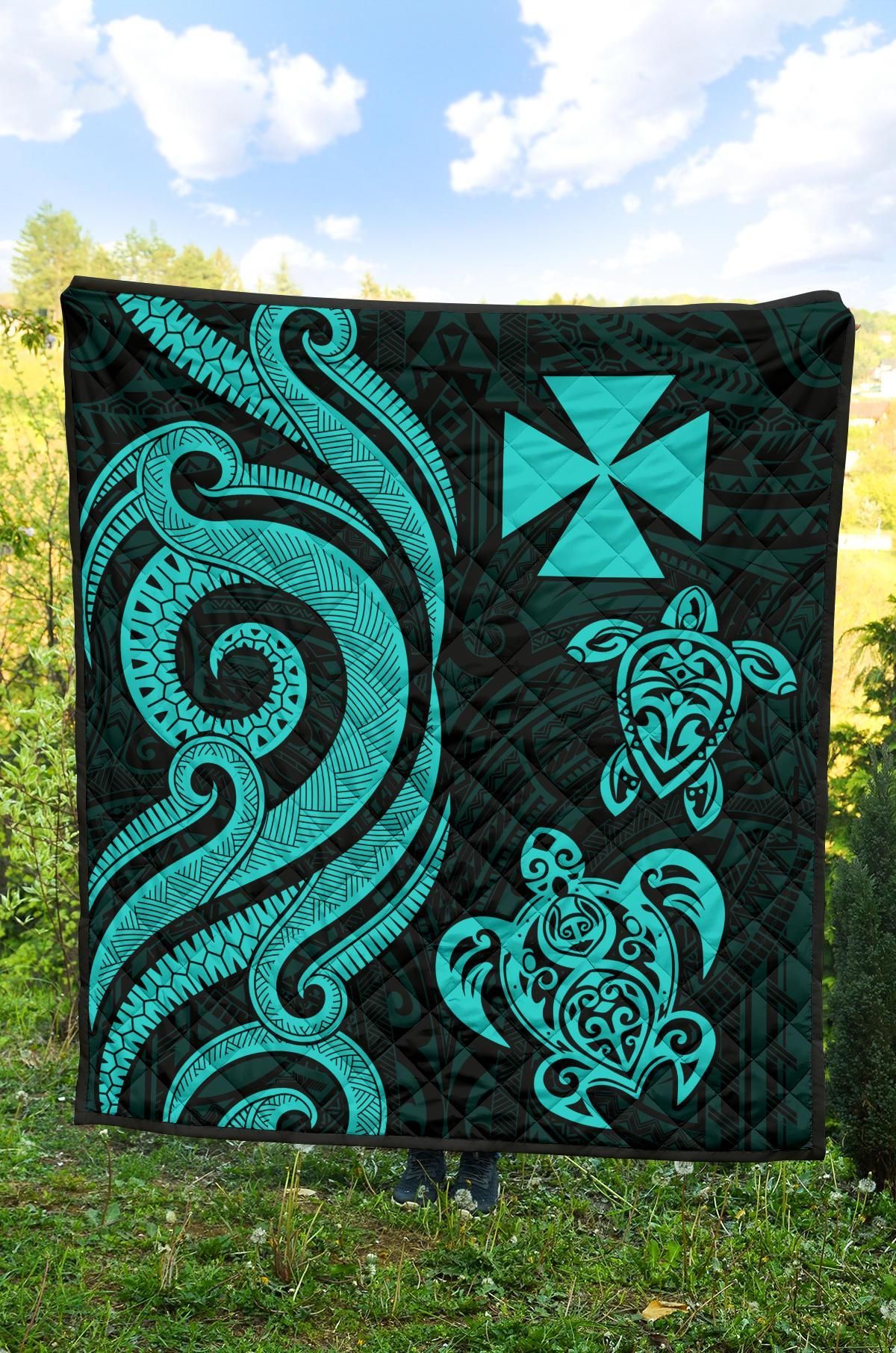 Wallis and Futuna Premium Quilt - Turquoise Tentacle Turtle