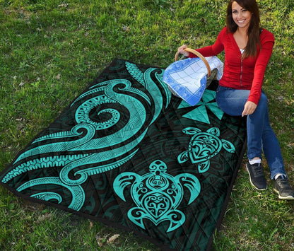 Wallis and Futuna Premium Quilt - Turquoise Tentacle Turtle