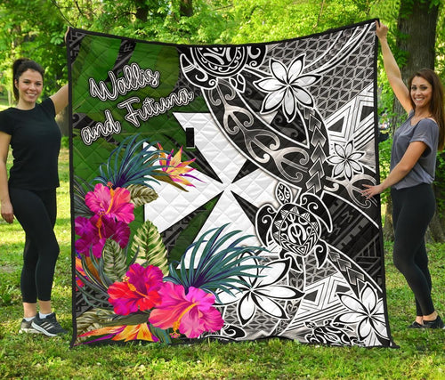 Wallis and Futuna Premium Quilt - Turtle Plumeria Banana Leaf