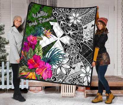 Wallis and Futuna Premium Quilt - Turtle Plumeria Banana Leaf